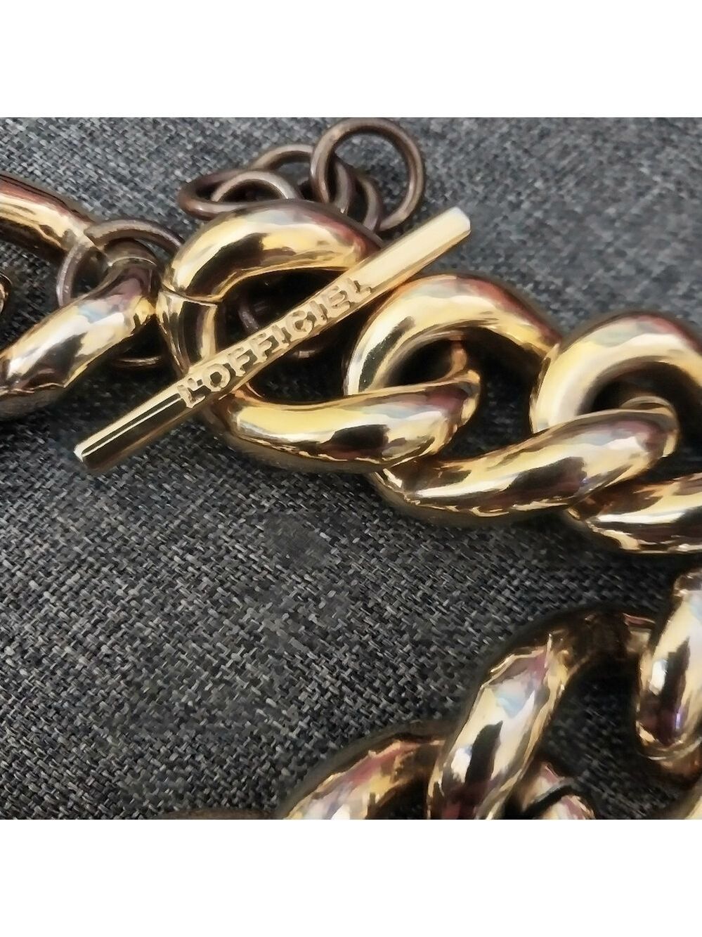 L'OFFICIEL CHUNKY GOLDTONE CHAINLINK CHOKER NECKLACE VINTAGE 1980'S - Picture 7 of 7